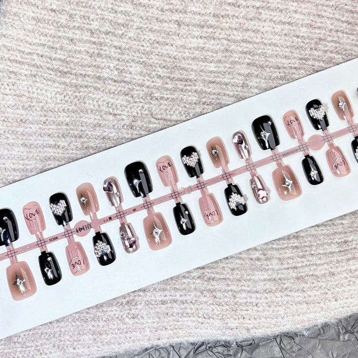Decorative Press-On Nail Set with Love and Star Accents