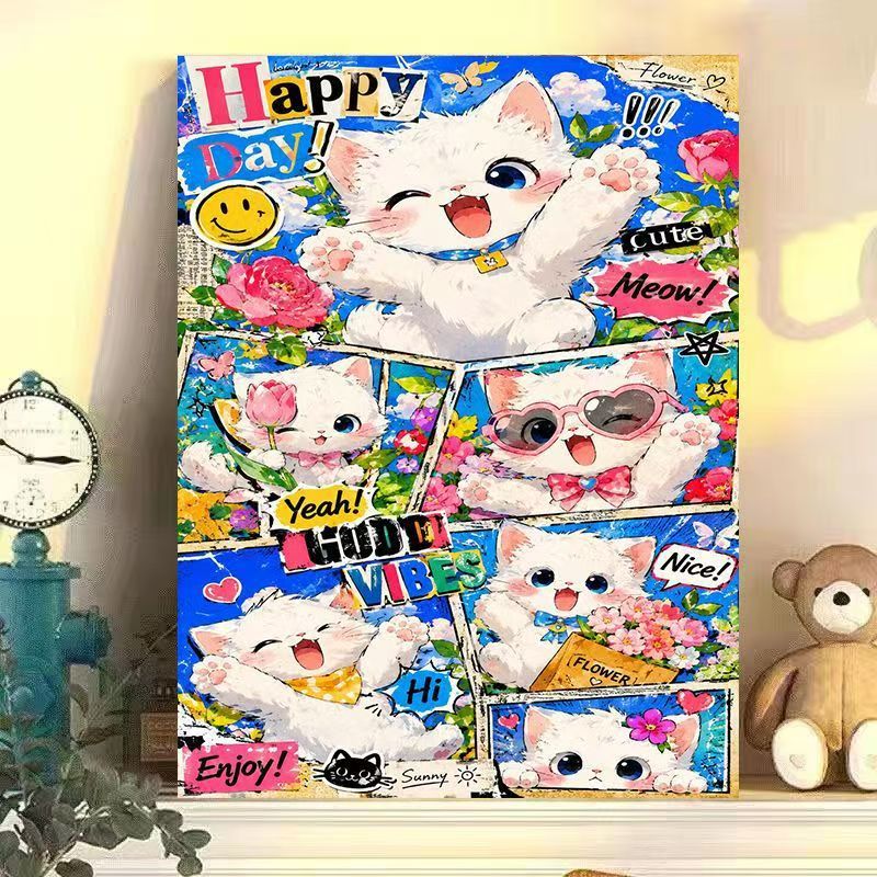 Playful Cat-Themed Wall Art Print Stornfield