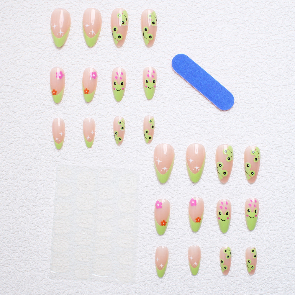 Artificial nail set with creative frog designs and playful accents Stornfield