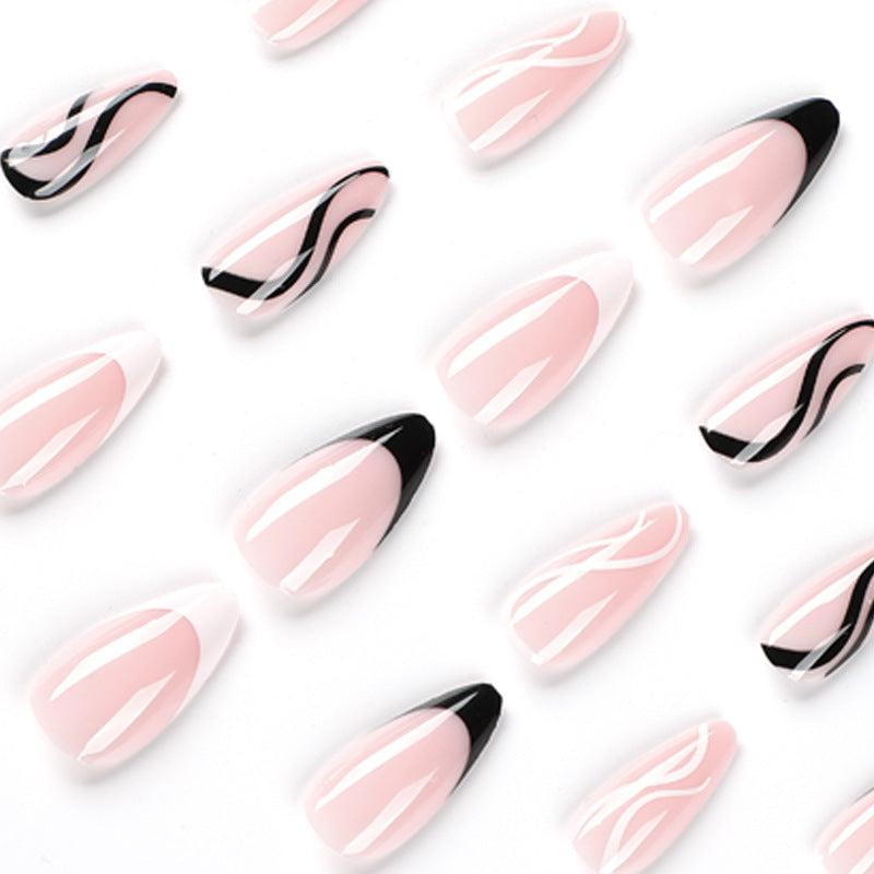 Elegant Artificial Nail Art with Curved Designs and Stornfield Accents