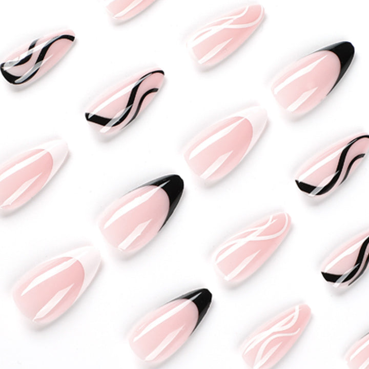 Elegant Artificial Nail Art with Curved Designs and Stornfield Accents