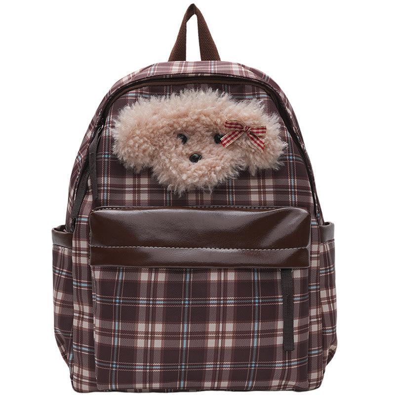 Plush backpack with unique checkered pattern and casual animal motif Stornfield