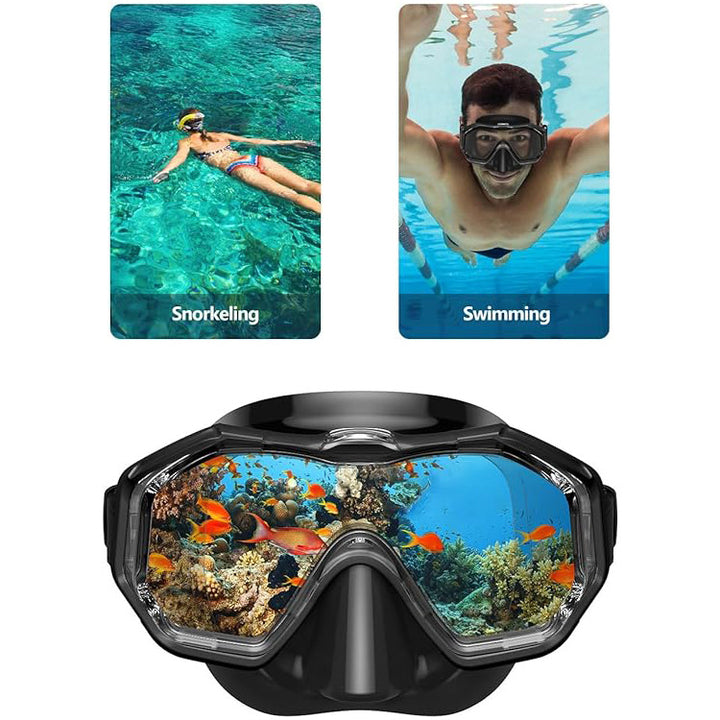 Diving equipment set with ergonomic diving mask and flexible snorkel Stornfield