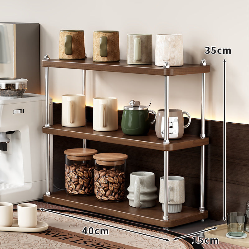 Triple-Tier Countertop Coffee Station Organizer Shelf with Stainless Steel Posts