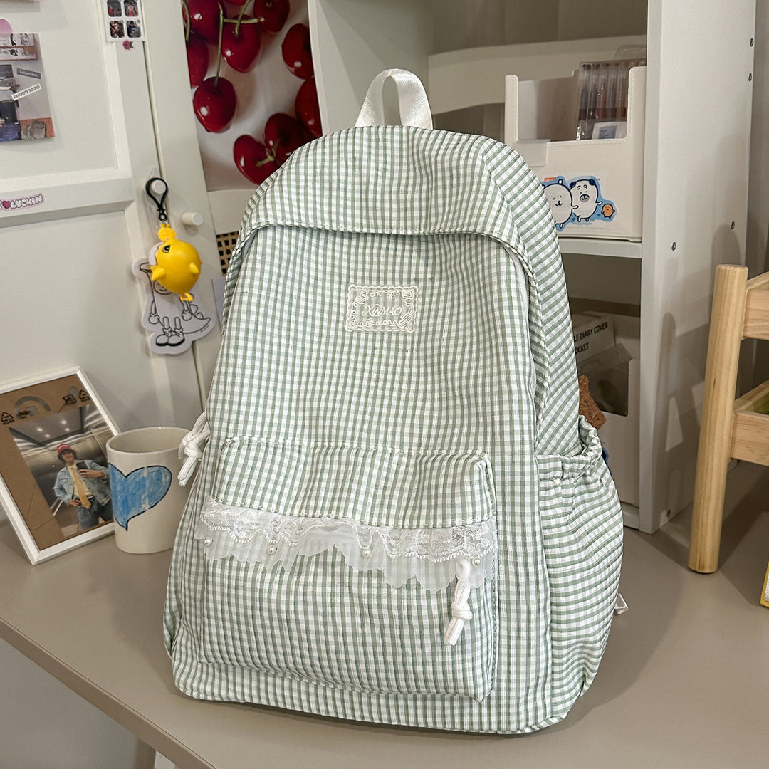 Charming Striped Lace-Trimmed Backpack Stornfield