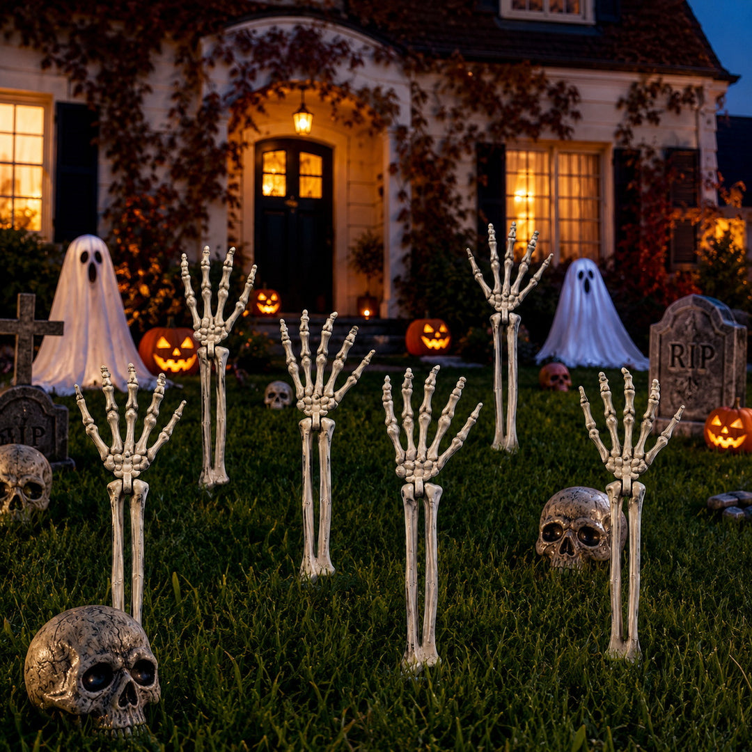 Creepy Halloween decor skeleton tree trunks Stornfield