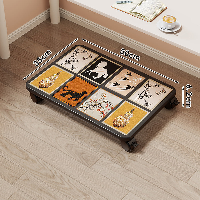 Low-Profile Wheeled Under-Bed Storage Tray with Cartoon Non-Slip Top