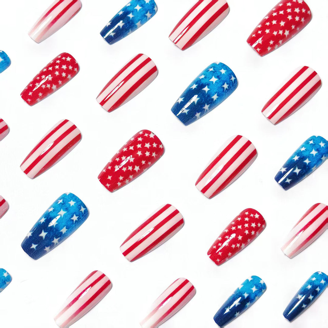 Artificial Nails in Patriotic Stars and Stripes Design Stornfield