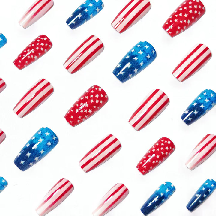Artificial Nails in Patriotic Stars and Stripes Design Stornfield