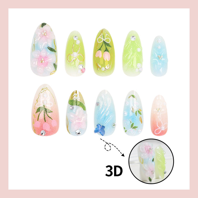 Artificial nail set with elegant, handcrafted flower patterns Stornfield