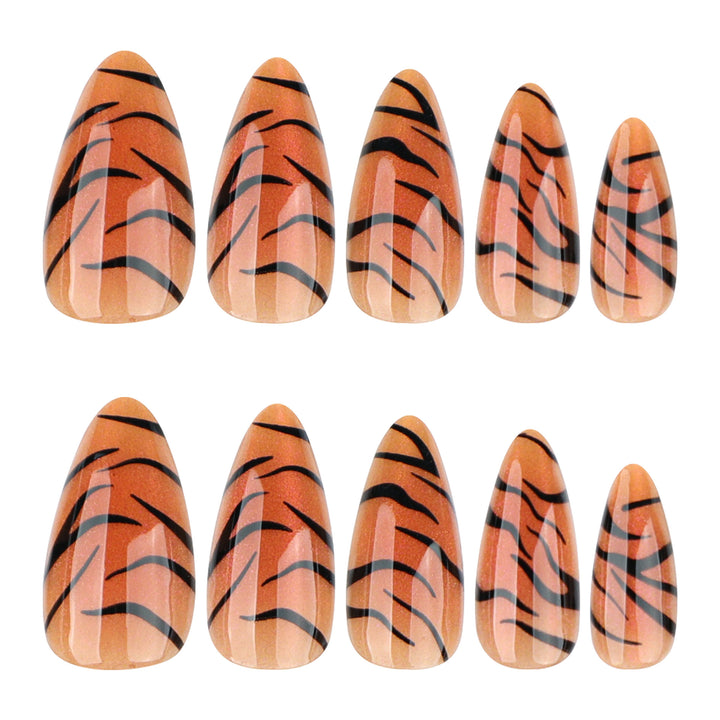 Artful stiletto nails with creative tiger stripe design Stornfield