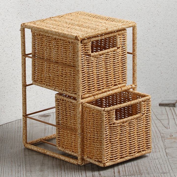 Unisex Stackable Storage Basket with Two Compartments Made of Natural Material Stornfield