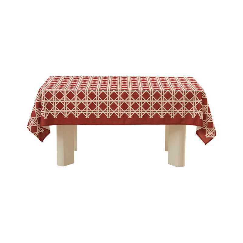 Jacquard-woven tablecloth with geometric pattern and water-repellent surface
