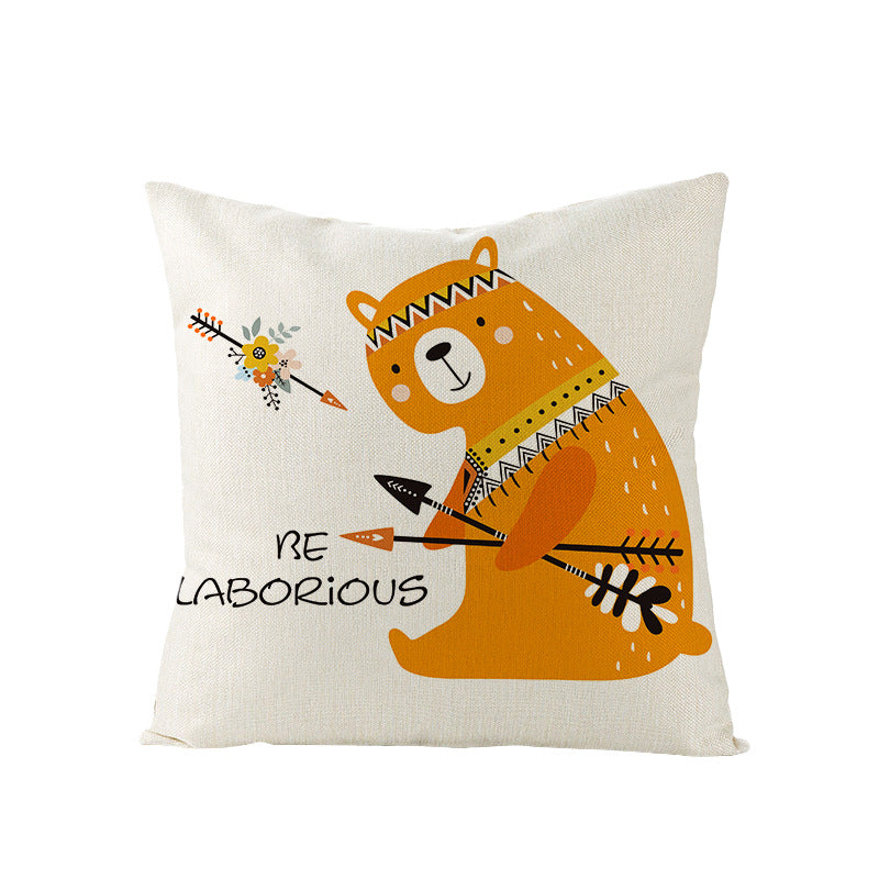 Decorative Throw Pillow Cover with Printed Giraffe Boho Nursery Design