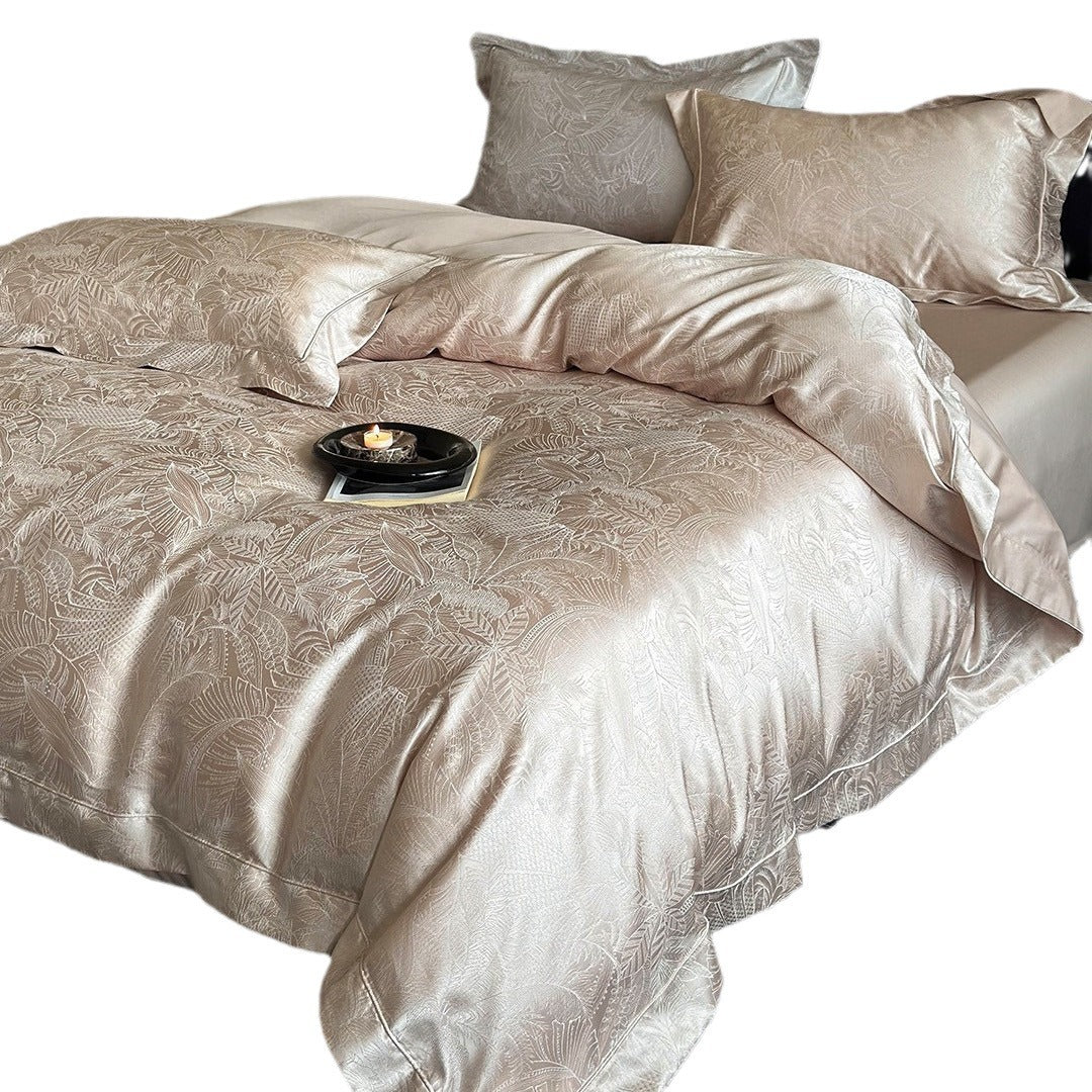 Satin-Jacquard Botanical Duvet Cover Ensemble