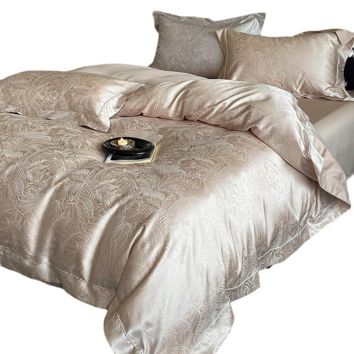 Satin-Jacquard Botanical Duvet Cover Ensemble