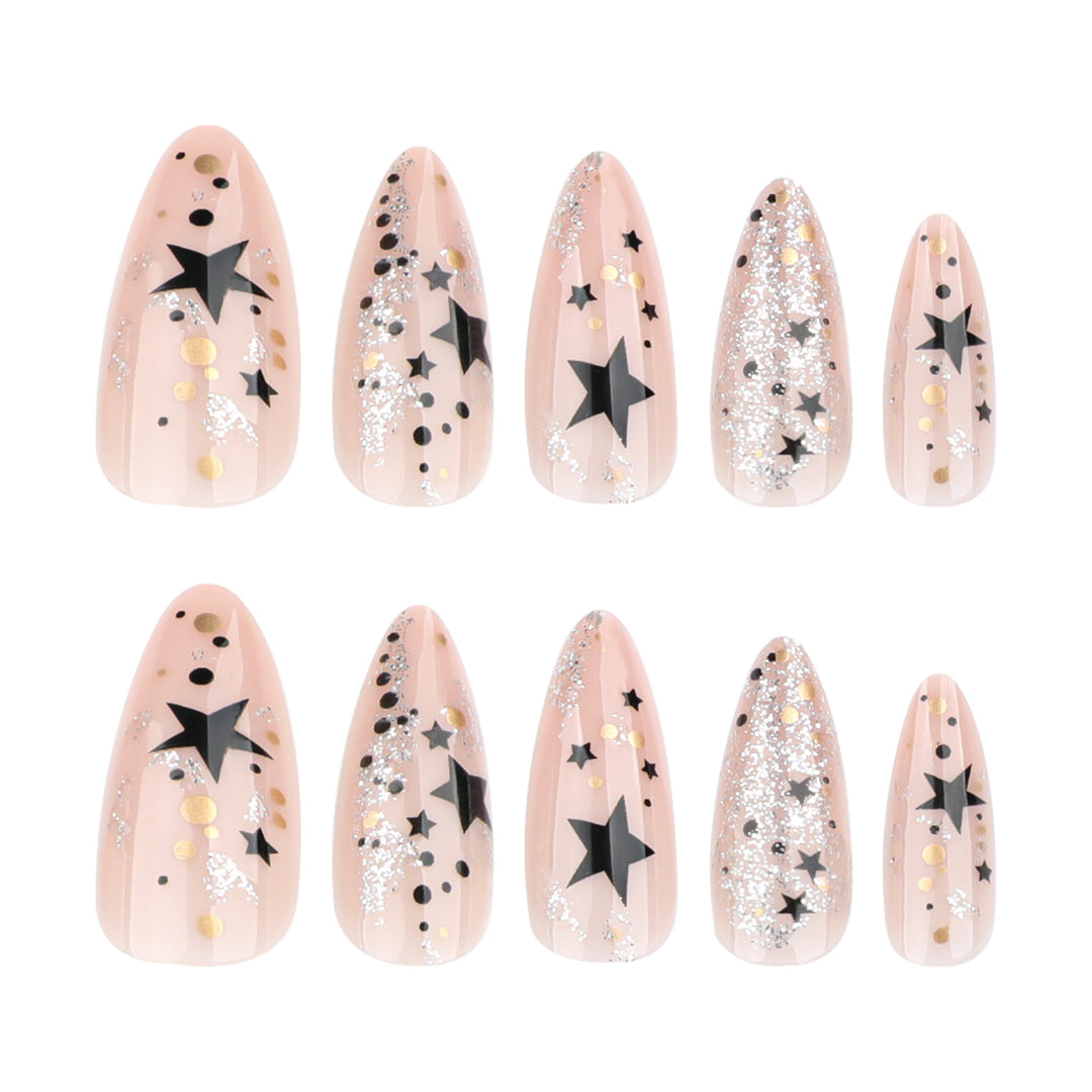 Artistic stiletto nails with glitter and star design Stornfield