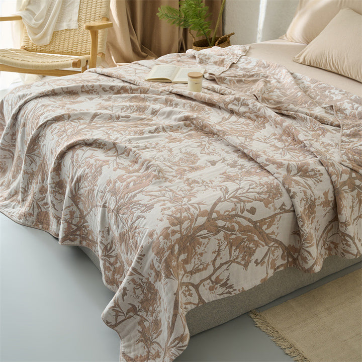 Light cotton throw blanket with floral rose print