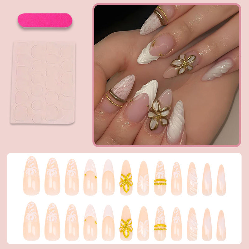 Artificial nail set with elegant flower and glitter details Stornfield