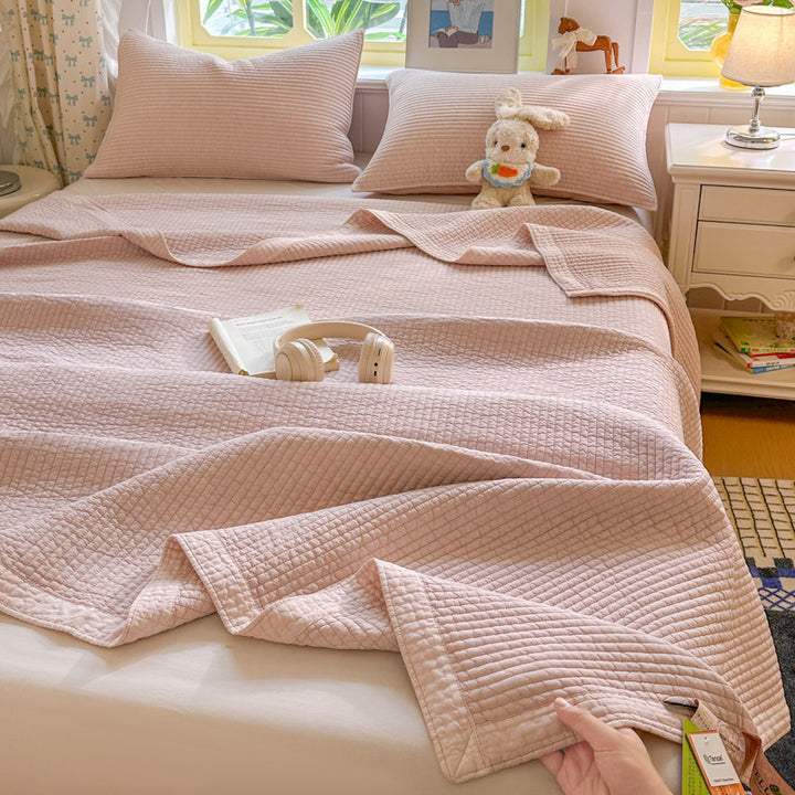 Quilted Tencel-Blend Lightweight Bedspread Set with Waffle Grid and Pillow Shams