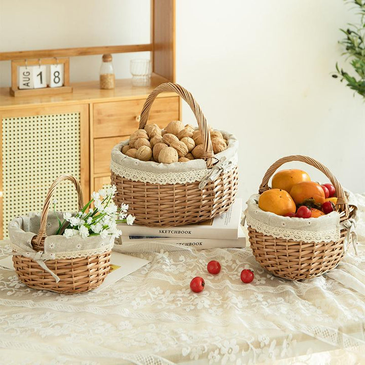 Ladies stylish storage basket with decorative fabric trim Stornfield