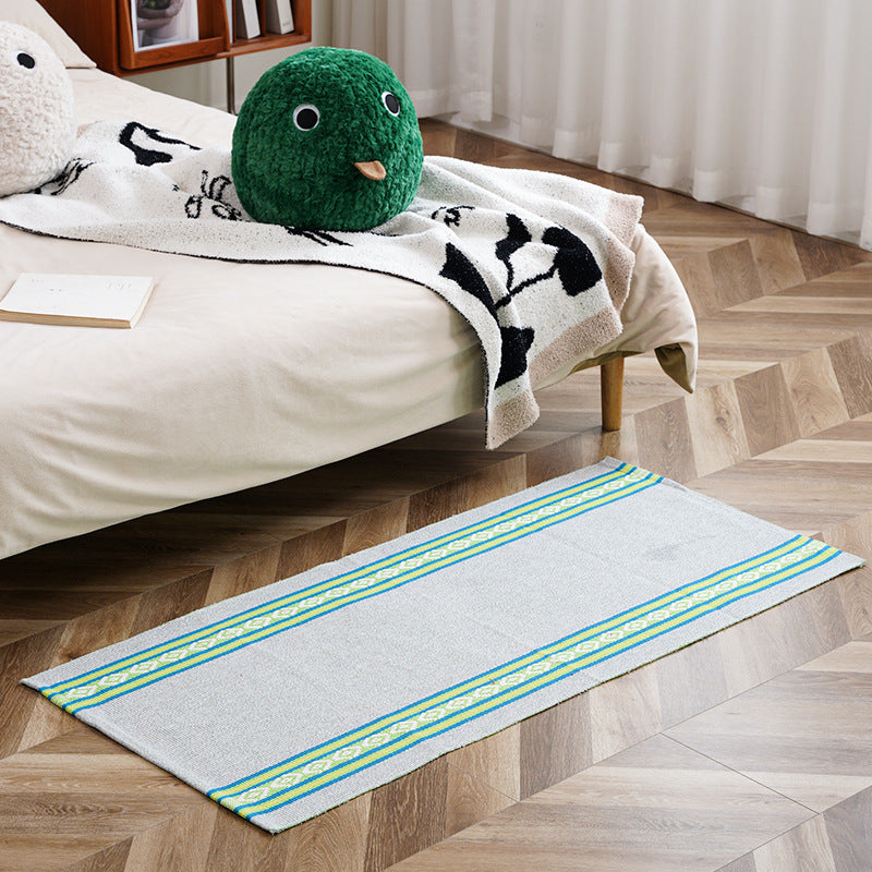 Flat-woven runner rug with check pattern and decorative border stripe Stornfield