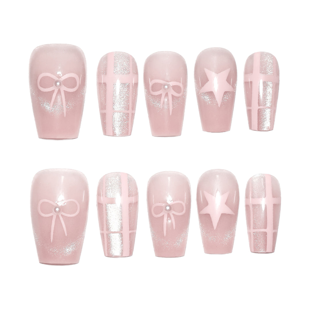 Artistic acrylic nails with elegant bow and star designs Stornfield