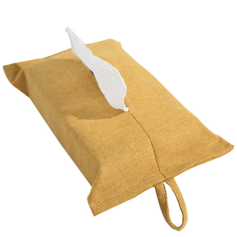 Decorative fabric tissue box cover with hanging loop