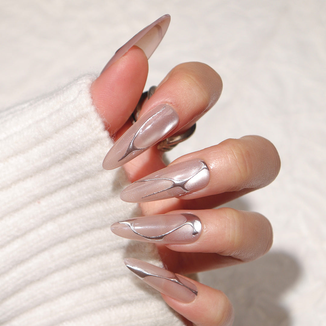 Elegant Metallic Accent Press-On Nails Stornfield