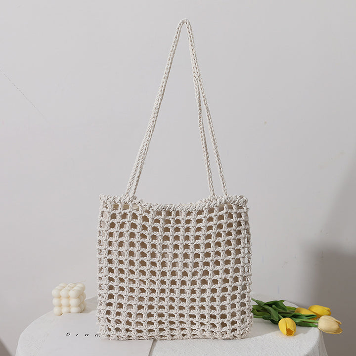 Handmade cotton carrier with decorative net design Stornfield