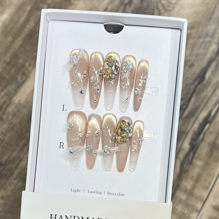 Elegant Stiletto Press-On Nail Set with Decorative Accents Stornfield
