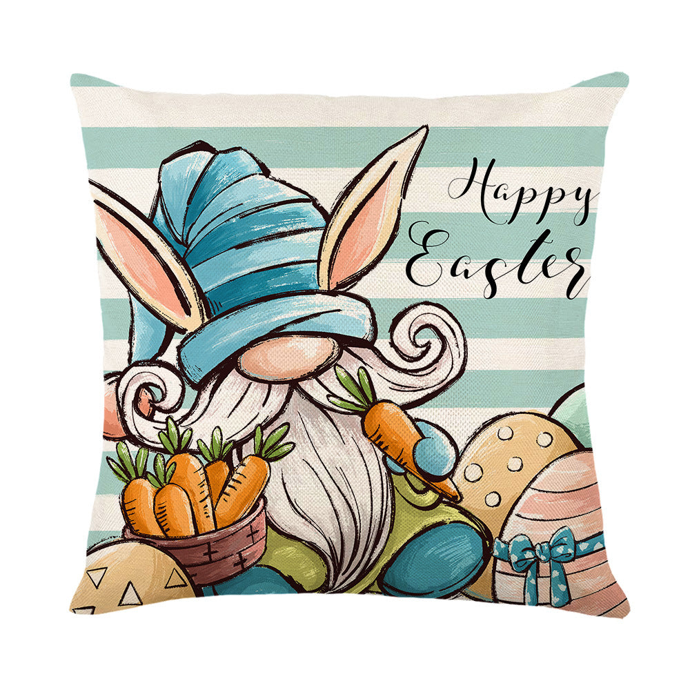 Decorative Easter Bunny Illustrated Throw Pillow Cover