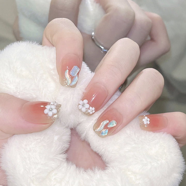 Artificial nail set with floral 3D decorations and elegant glitter Stornfield