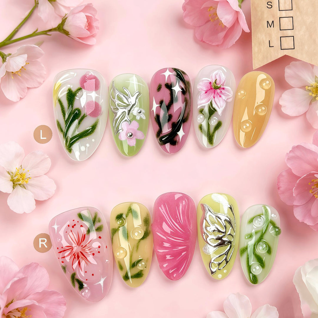 Artistic Floral-Design Press-On Nail Set 1790745748
