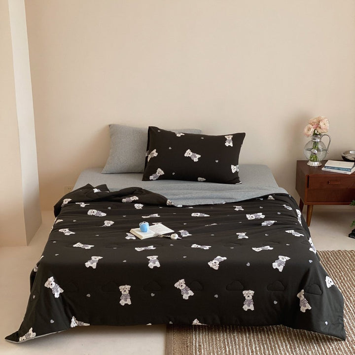 Playful Canine-Print Brushed Microfiber Duvet Cover Set with Smooth Grey Reverse and Envelope Pillowcase