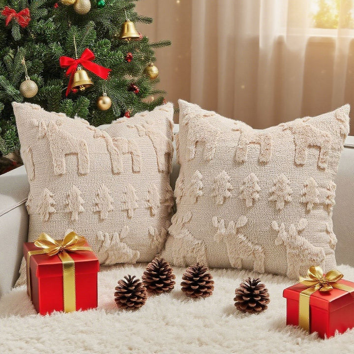 Festive Tufted Tree-Pattern Square Throw Pillow Covers with Plush Texture and Hidden Zipper