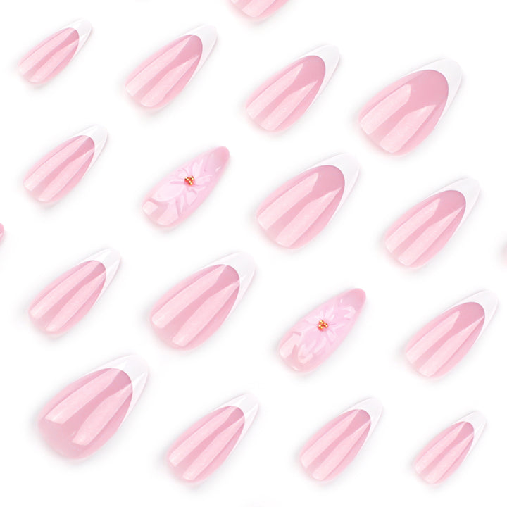 Artistic French-Tip Nail Extensions with Flower Accents Stornfield