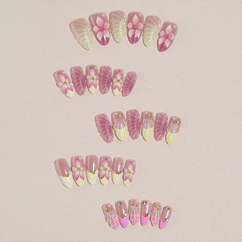 Artificial nail set with floral 3D decorations Stornfield