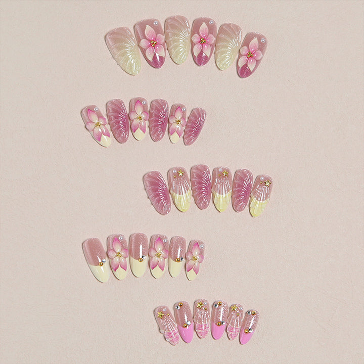 Artificial nail set with floral 3D decorations Stornfield