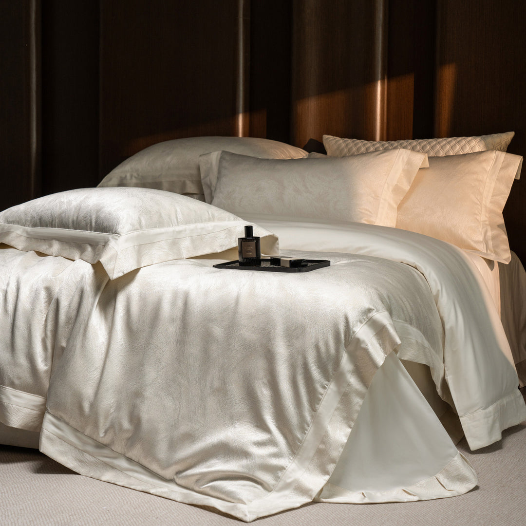 Silk-Feel Satin Duvet Cover Set with Flanged Border and Pillow Shams