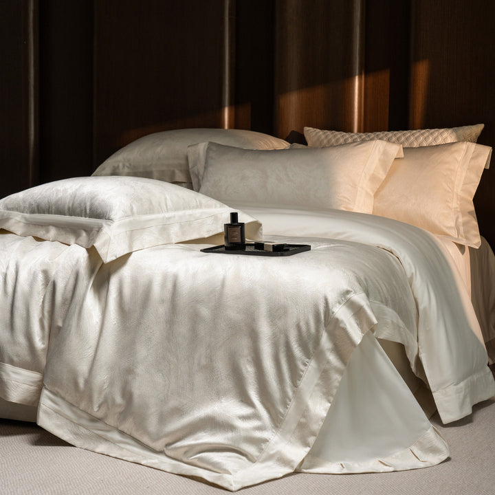 Silk-Feel Satin Duvet Cover Set with Flanged Border and Pillow Shams