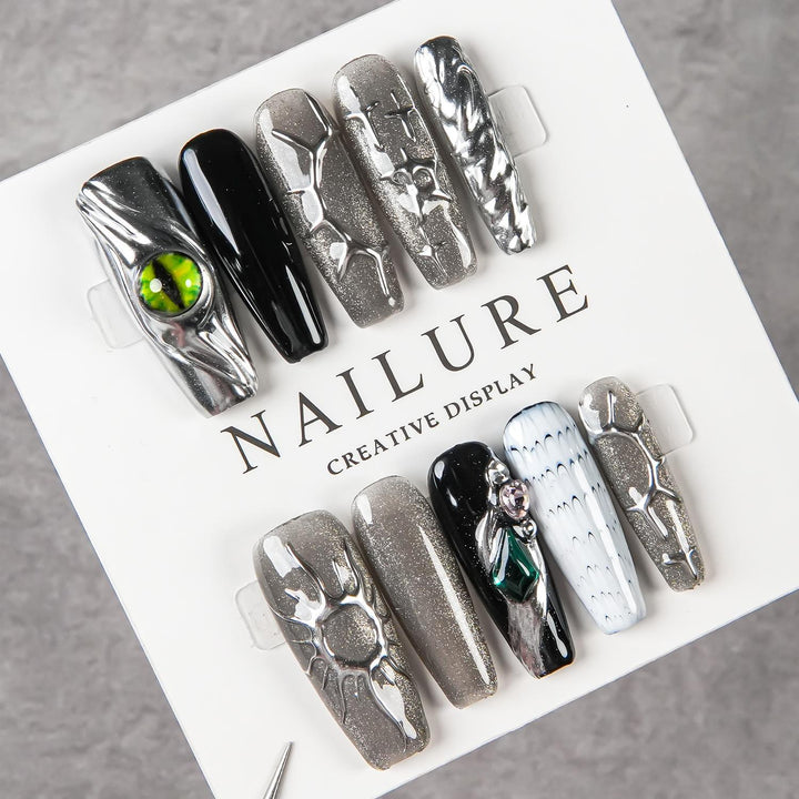 Creative Art Press-On Nail Set with Unique Textures