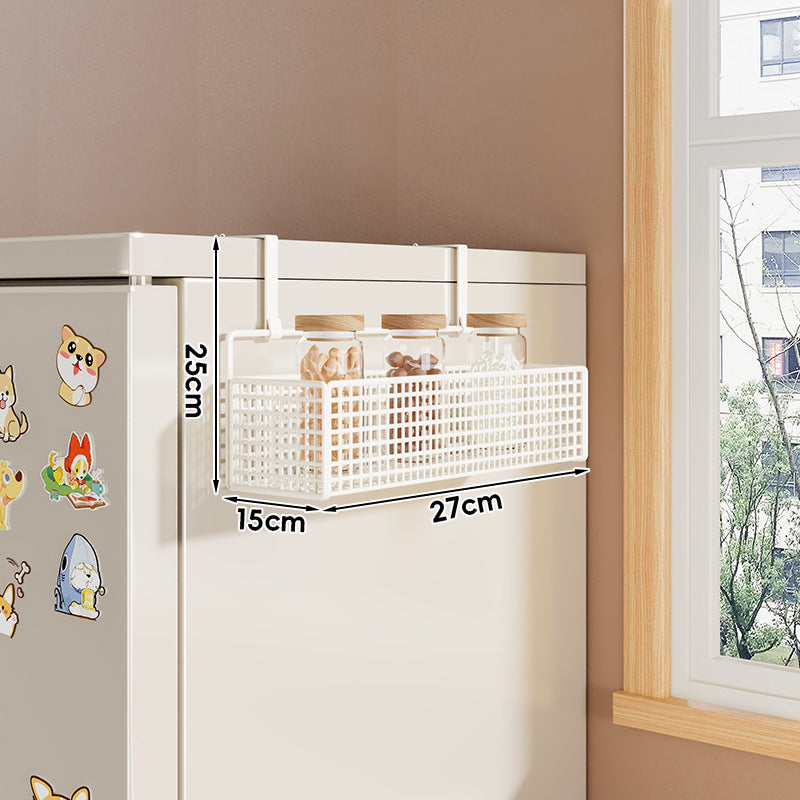 Over-Refrigerator Vertical Hanging Mesh Storage Rack with Deep Baskets and Hook Rail