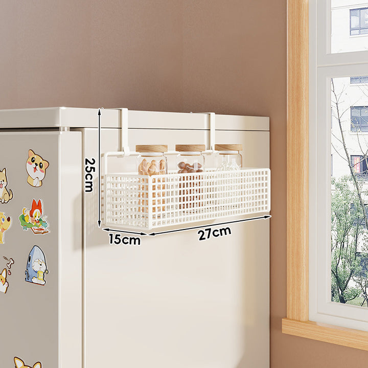 Over-Refrigerator Vertical Hanging Mesh Storage Rack with Deep Baskets and Hook Rail