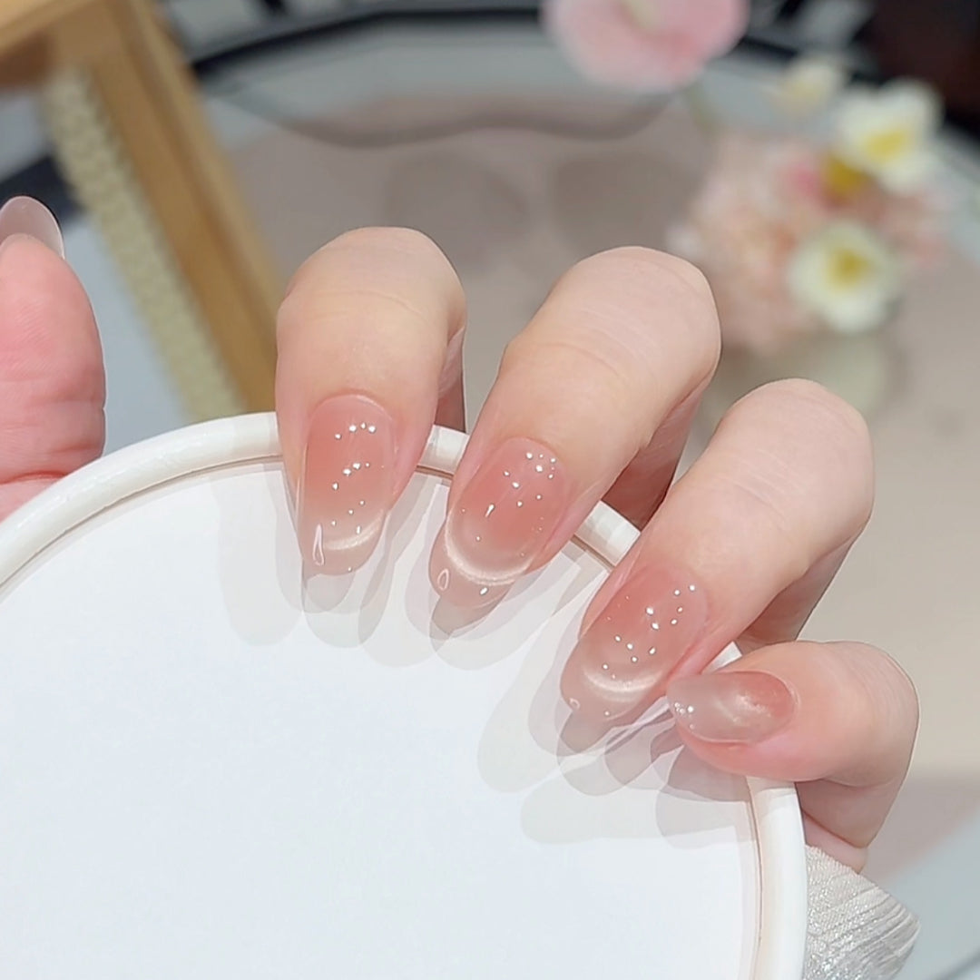 Elegant Glossy Press-On Nail Set with Subtle Glitter Accents