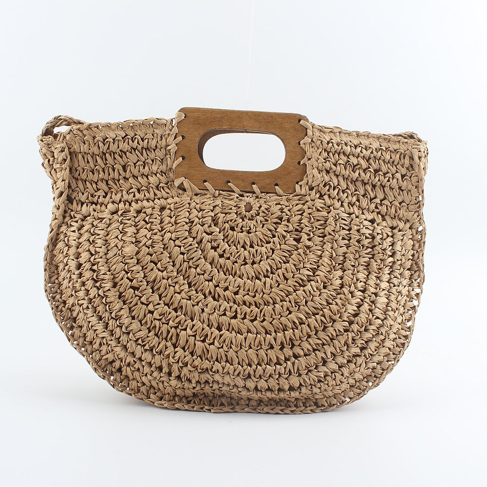 Handbag made of hand-woven natural material with stylish wooden handle Stornfield