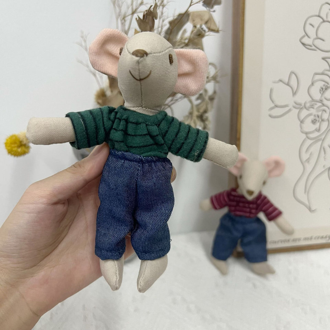 Artisan Linen Play Mouse Doll with Gingham Dress