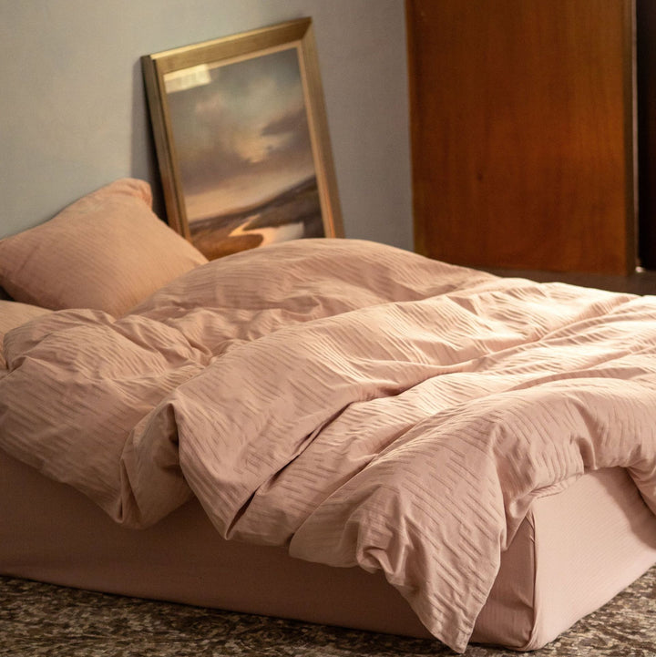 Textured Wavy-Quilted Cotton-Look Duvet Cover and Pillowcase Set