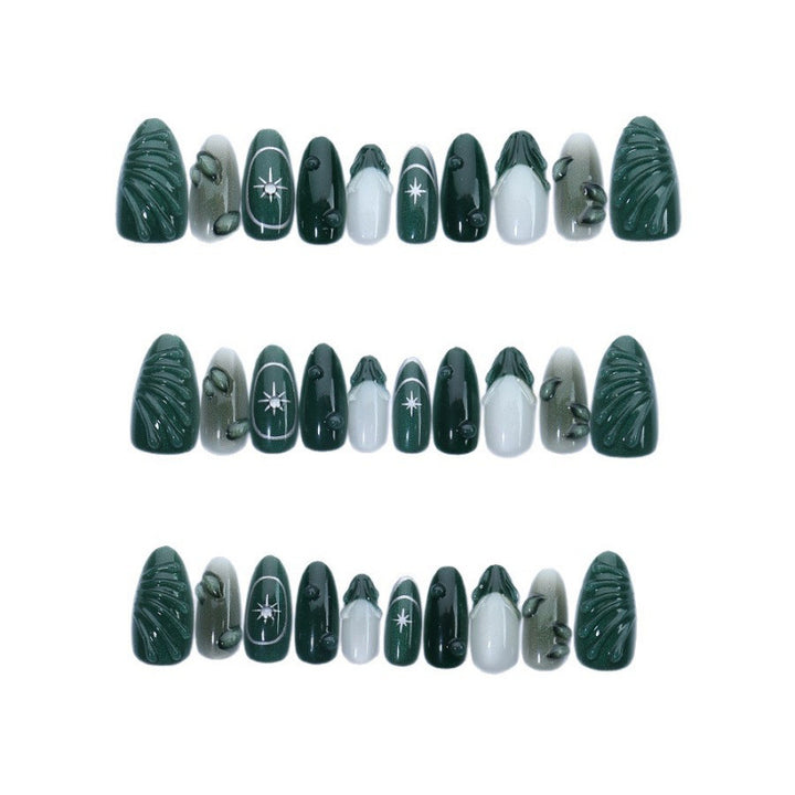 Artistic Leaf-Embellished Press-On Nail Art Set Stornfield