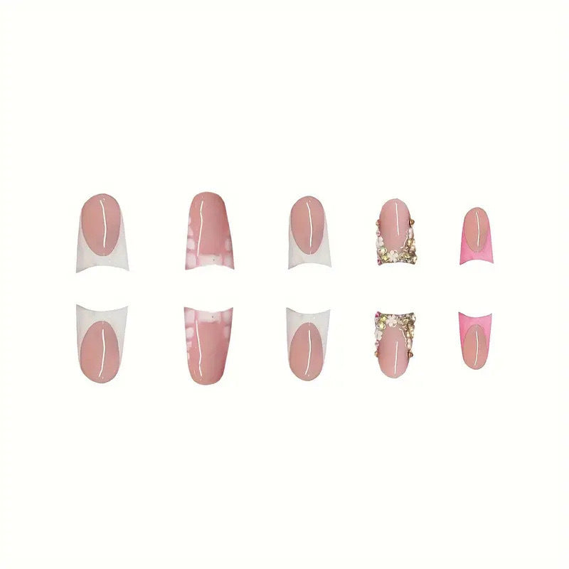 Elegant Press-On Nail Art Set with Gem Accents Stornfield